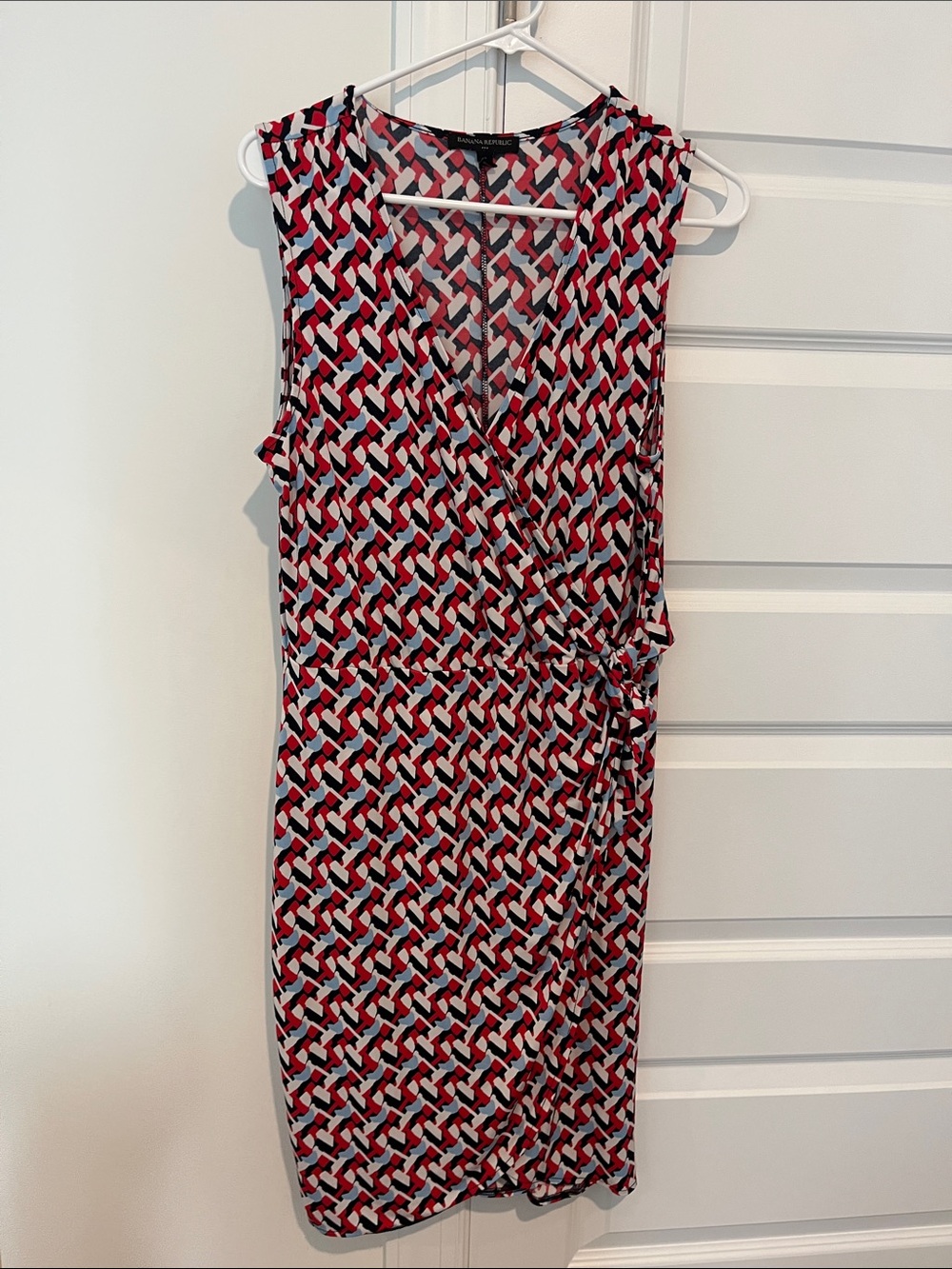 Banana Republic Red, Black & White Geometric Wrap Dress